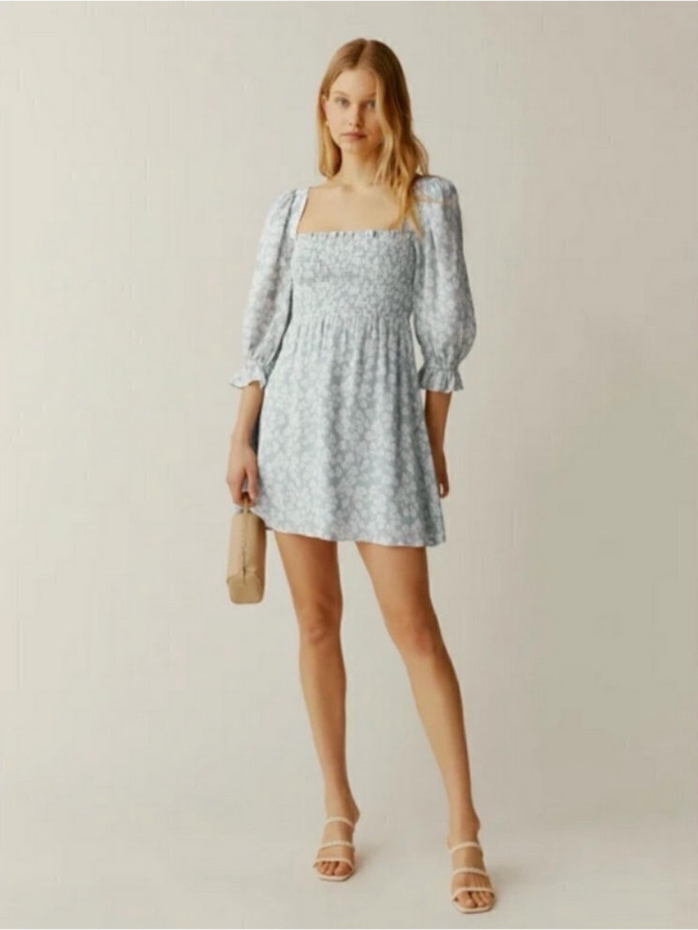 Reformation Zaria smocked mini dress in sofie blue size small